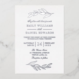 Elegant Silver Foil Leaf Modern Wedding Folie Uitnodiging