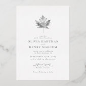 Elegant Silver Foil Maple Leaf Fall Wedding Folie Uitnodiging (Voorkant)
