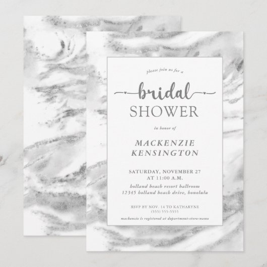 Elegant Silver Foil Marble Vrijgezellenfeest Kaart (Voorkant / Achterkant)