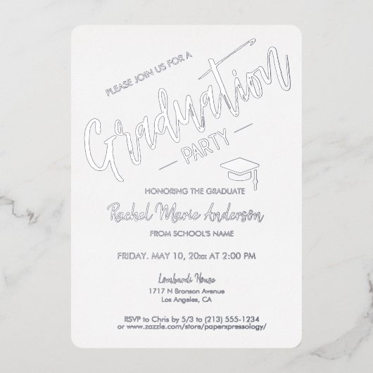 Elegant Silver Foil Modern Afstuderen Invite Folie Uitnodiging (Voorkant)