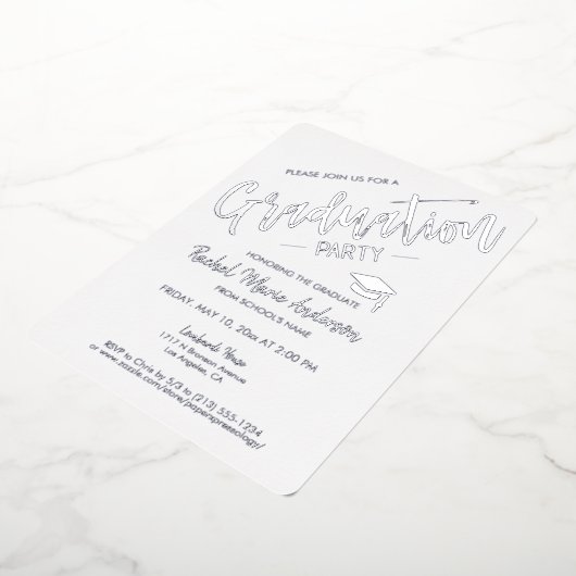 Elegant Silver Foil Modern Afstuderen Invite Folie Uitnodiging (Gedraaid)