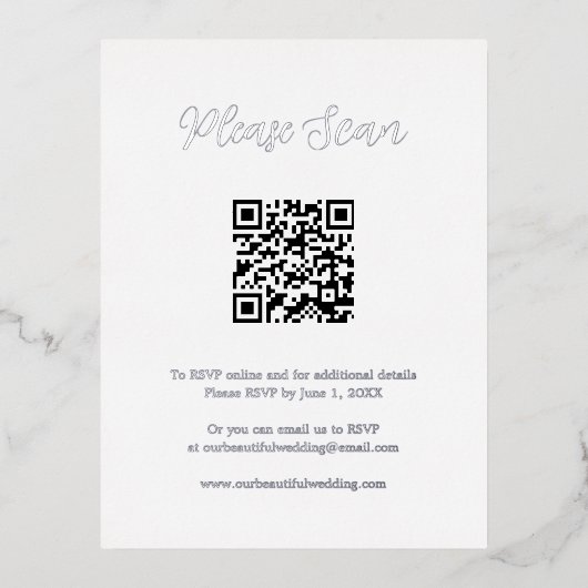 Elegant Silver Foil QR Code Wedding Enclosure Kaar Folie Uitnodiging Briefkaart (Voorkant)