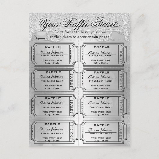 Elegant Silver Foil Raffle Tickets Briefkaart (Voorkant)