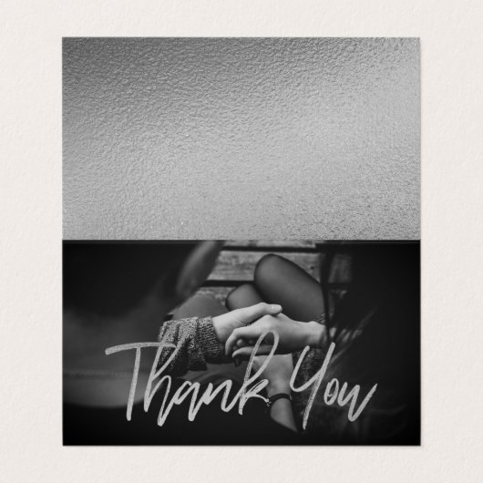 Elegant Silver Foil Script Foto Hartelijk dank Visitekaartje (Buitenkant ongevouwen)