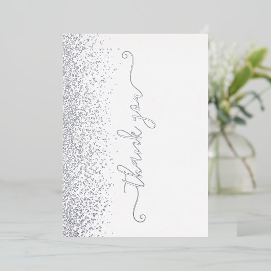 Elegant Silver Foil Script Hartelijk dank Folie Uitnodiging (Staand Voorkant)