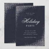 Elegant Silver Foil Script Holiday Party Kaart (Voorkant / Achterkant)