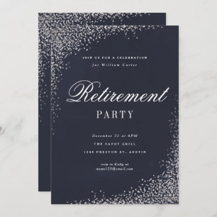 Elegant Silver Foil Script Retirement Party Kaart