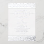 Elegant Silver Foil White Damask Wedding Folie Uitnodiging (Voorkant)