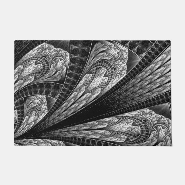 Elegant Silver Fractal Design Digital Art Deurmat (Voorkant)