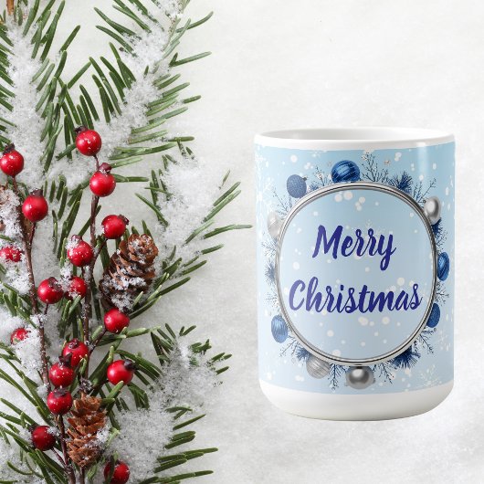 Elegant Silver Frame on Light Blue Koffiemok