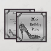 Elegant Silver Framed Black Stiletto 30th Birthday Kaart (Voorkant / Achterkant)