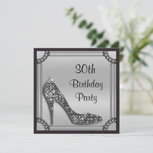 Elegant Silver Framed Black Stiletto 30th Birthday Kaart (Staand voorkant)