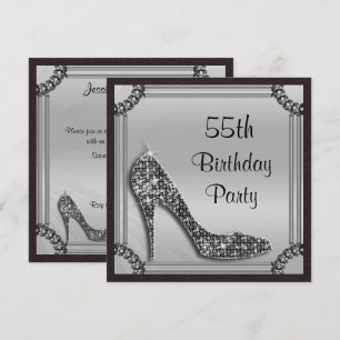 Elegant Silver Framed Black Stiletto 55th Birthday Kaart