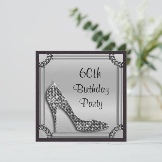 Elegant Silver Framed Black Stiletto 60th Birthday Kaart (Staand voorkant)