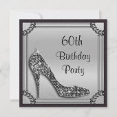 Elegant Silver Framed Black Stiletto 60th Birthday Kaart (Voorkant)