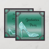 Elegant Silver Framed Blauwgroen Stiletto Afstuder Kaart (Voorkant / Achterkant)