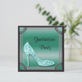 Elegant Silver Framed Blauwgroen Stiletto Afstuder Kaart (Staand voorkant)