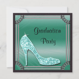 Elegant Silver Framed Blauwgroen Stiletto Afstuder Kaart