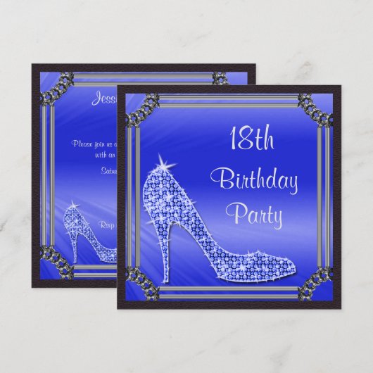 Elegant Silver Framed Blue Stiletto 18th Birthday Kaart (Voorkant / Achterkant)