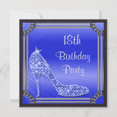 Elegant Silver Framed Blue Stiletto 18th Birthday Kaart (Voorkant)