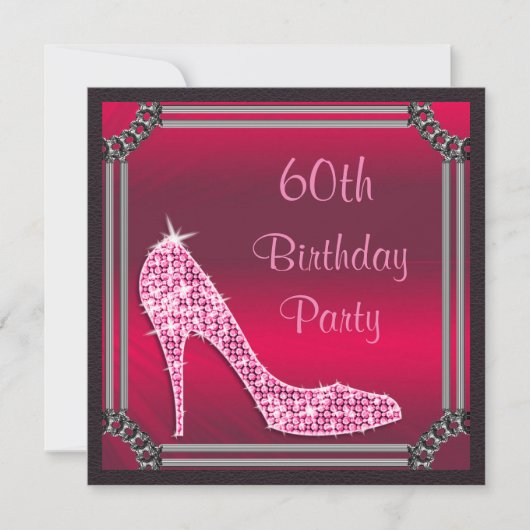 Elegant Silver Framed Pink Stiletto 60th Birthday Kaart (Voorkant)