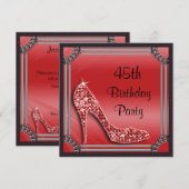 Elegant Silver Framed Red Stiletto 45th Birthday Kaart (Voorkant / Achterkant)