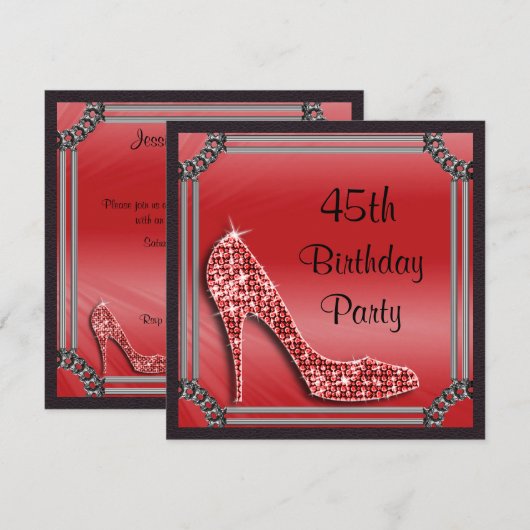 Elegant Silver Framed Red Stiletto 45th Birthday Kaart (Voorkant / Achterkant)