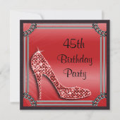Elegant Silver Framed Red Stiletto 45th Birthday Kaart (Voorkant)