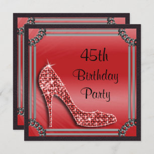 Elegant Silver Framed Red Stiletto 45th Birthday Kaart