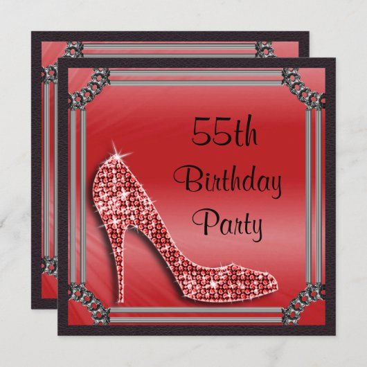 Elegant Silver Framed Red Stiletto 55th Birthday Kaart (Voorkant / Achterkant)