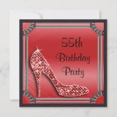 Elegant Silver Framed Red Stiletto 55th Birthday Kaart (Voorkant)