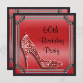 Elegant Silver Framed Red Stiletto 60th Birthday Kaart (Voorkant / Achterkant)