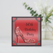 Elegant Silver Framed Red Stiletto 60th Birthday Kaart (Staand voorkant)