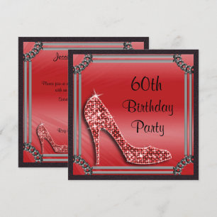 Elegant Silver Framed Red Stiletto 60th Birthday Kaart
