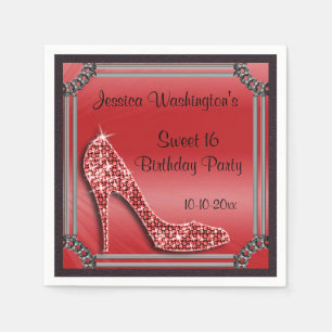 Elegant Silver Framed Red Stiletto Sweet 16 Servet