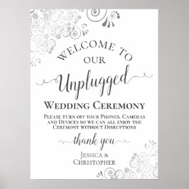 Elegant Silver Frills Unplugged Wedding Ceremony Poster