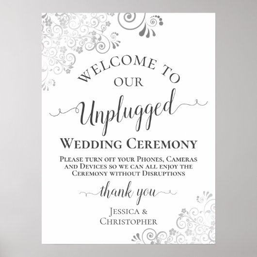 Elegant Silver Frills Unplugged Wedding Ceremony Poster (Voorkant)
