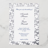 Elegant Silver geperst Rococo Pattern Weddenschap Folie Uitnodiging (Voorkant)