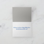 Elegant Silver Gift met Blue Ribbon Silver Snow Feestdagen Kaart (Binnen)