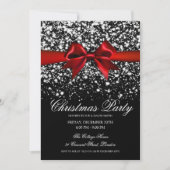 Elegant Silver Glam Red Bow Christmas Party  Kaart (Voorkant)