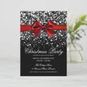 Elegant Silver Glam Red Bow Christmas Party  Kaart (Staand voorkant)