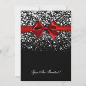 Elegant Silver Glam Red Bow Christmas Party  Kaart (Achterkant)