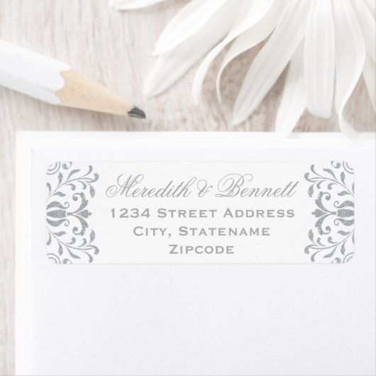 Elegant Silver  Glamor Wedding Address Etiket (Insitu)