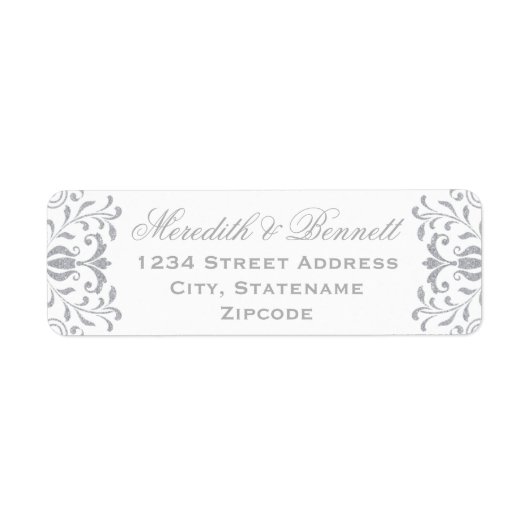 Elegant Silver  Glamor Wedding Address Etiket (Voorkant)