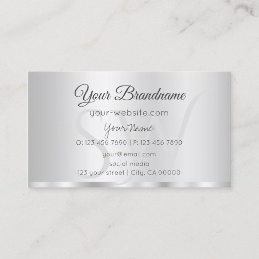 Elegant Silver Glamoureus met Initialen Stijlvol Visitekaartje (Achterkant)