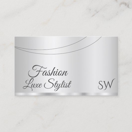 Elegant Silver Glamoureus met Initialen Stijlvol Visitekaartje (Voorkant)