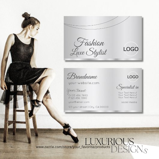 Elegant Silver Glamoureus met Logo Professional Visitekaartje