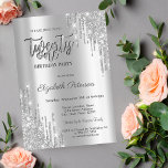 Elegant Silver Glitter 21st Birthday Party Kaart<br><div class="desc">Een modern,  chic en glamoureus glitter druppelt op een zilveren achtergrond.</div>