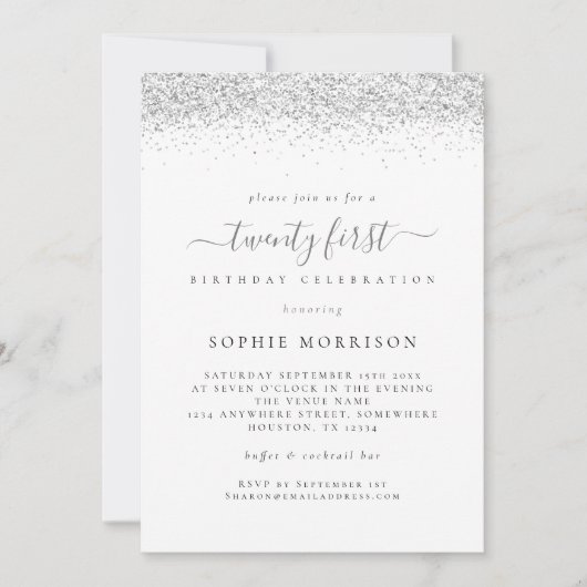 Elegant Silver Glitter 21ste verjaardag Kaart (Voorkant)