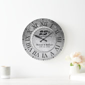 Elegant Silver Glitter 25th Wedding Jubileum Grote Klok (Huis)